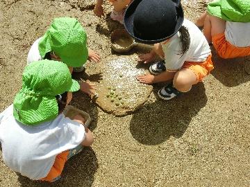 園児が砂場で遊んでいる様子の写真