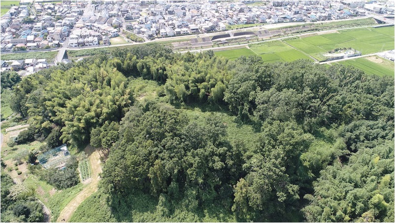 空から見た片岡城跡(南東から)